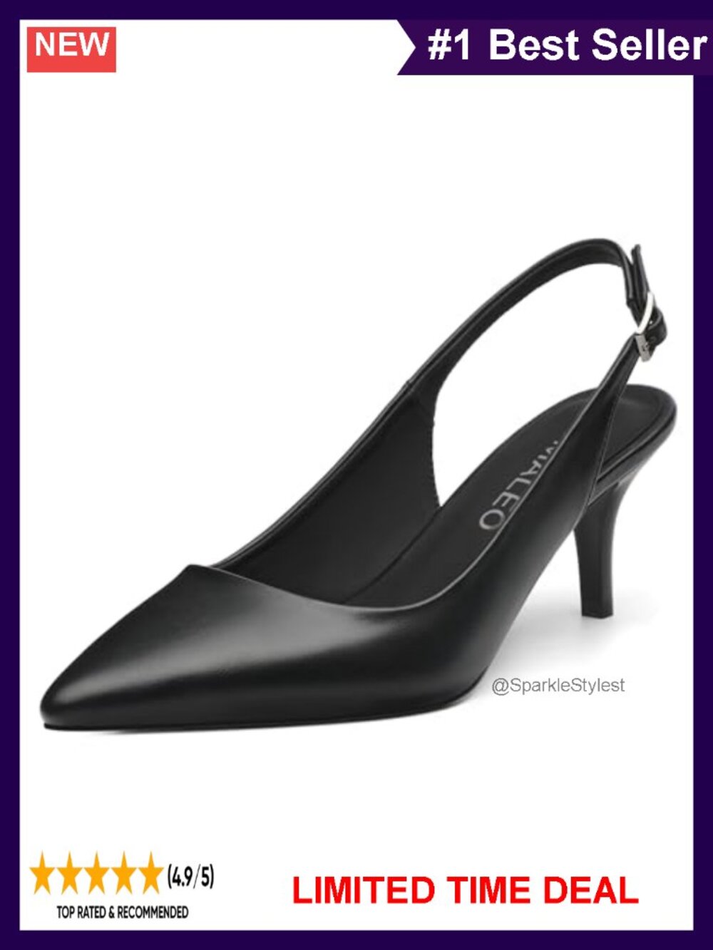 Kitten Heel Slingback Pumps Pointed Toe Rhinestone Formal Heels